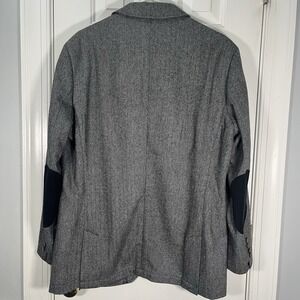 Men's Tweed Herringbone Blazer XL Elbow Patches Academic Professor Black Gray